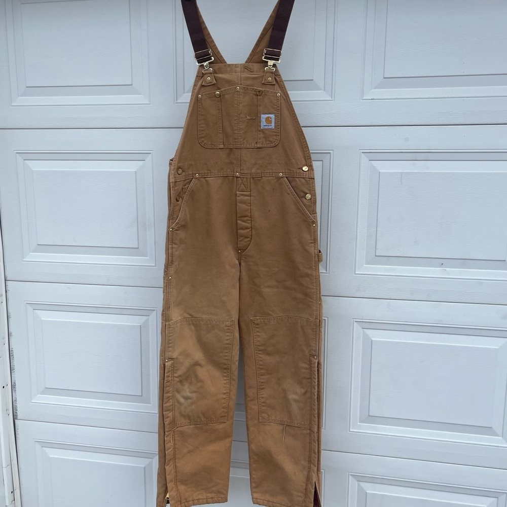 Vintage Carhartt Canvas Double Knee Union Made In USA Insulated Overalls RN15806
